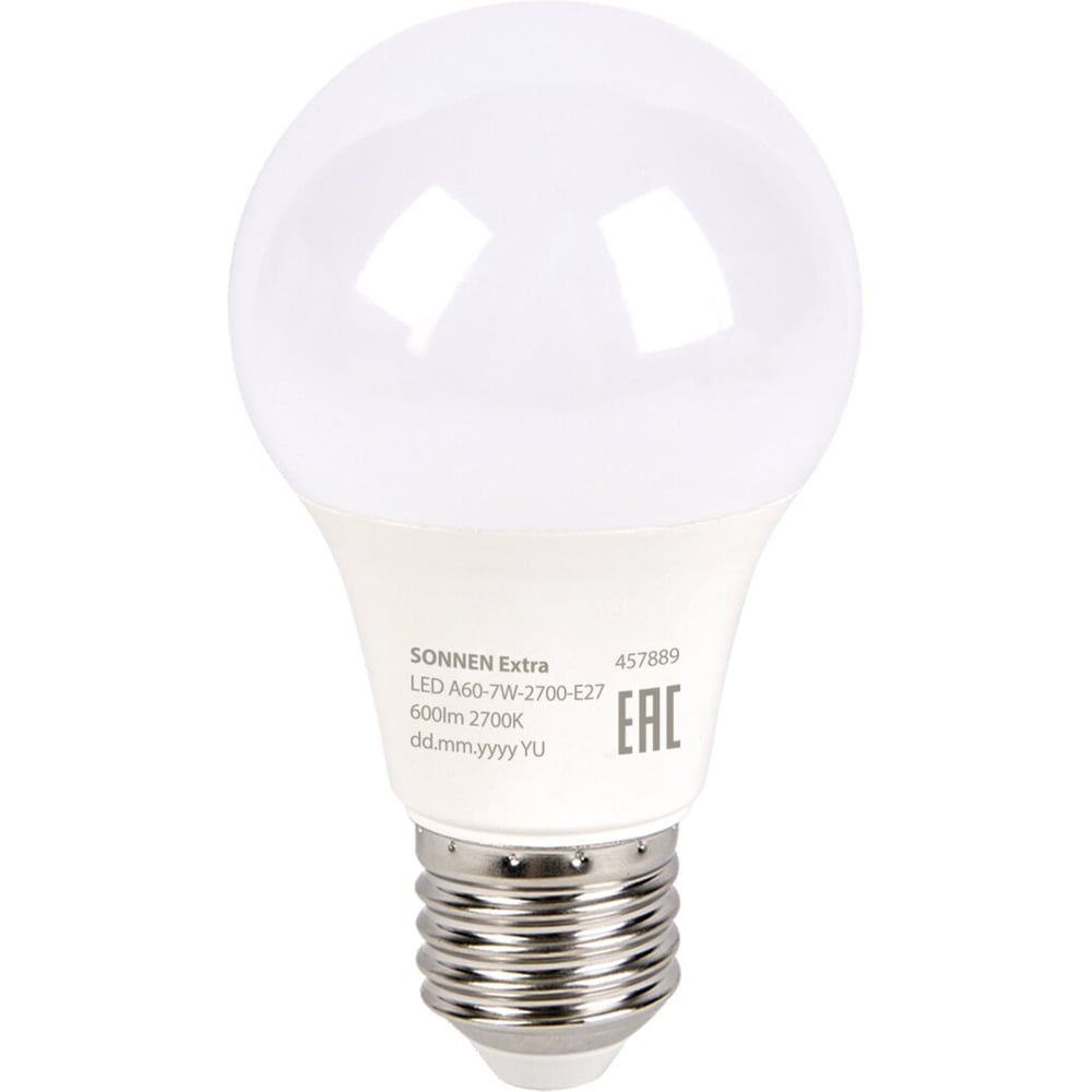 Изображение товара Лампа светодиодная SONNEN EXTRA 7 (60) Вт Е27 груша теплый белый LED A60-7W-2700-Е27, 457889