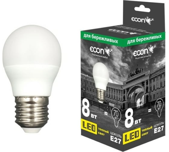 Изображение товара Светодиодная лампа ECON LED P 8Вт E27 3000K P45 ES 738021