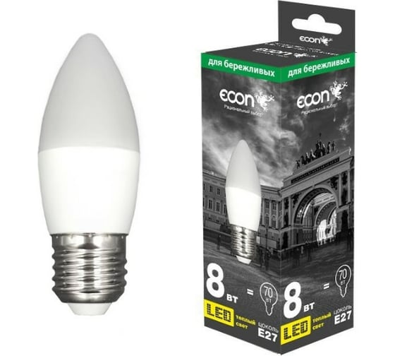Изображение товара Светодиодная лампа ECON LED CN 8Вт E27 3000K B35 ES 728021