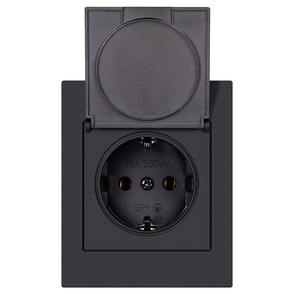 Изображение товара Розетка одноместная SMARTBUY с заземлением и крышкой модульная черная Альтаир