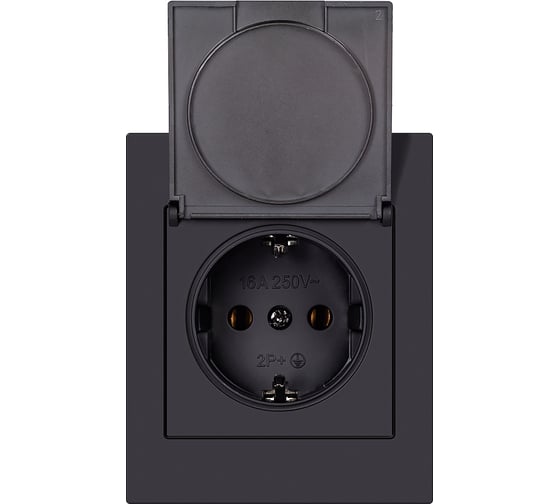 Изображение товара Розетка одноместная SMARTBUY с заземлением с крышкой модульная 16А черная Альтаир SBE-m11b-16-S1-1ZK