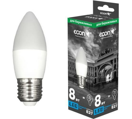 Изображение товара Светодиодная лампа ECON LED CN 8Вт E27 6500K B35 ES 728022