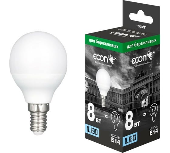 Изображение товара Светодиодная лампа ECON LED P 8Вт E14 6500K P45 ES 738012