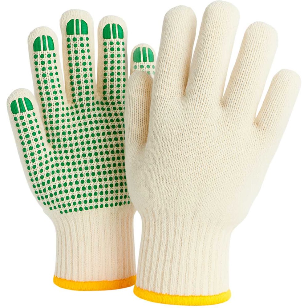 Изображение товара Перчатки трикотажные ALUKOMTOOLS с точечным покрытием ПВХ, белые, размер L 15 пар АТ-ХБ/15