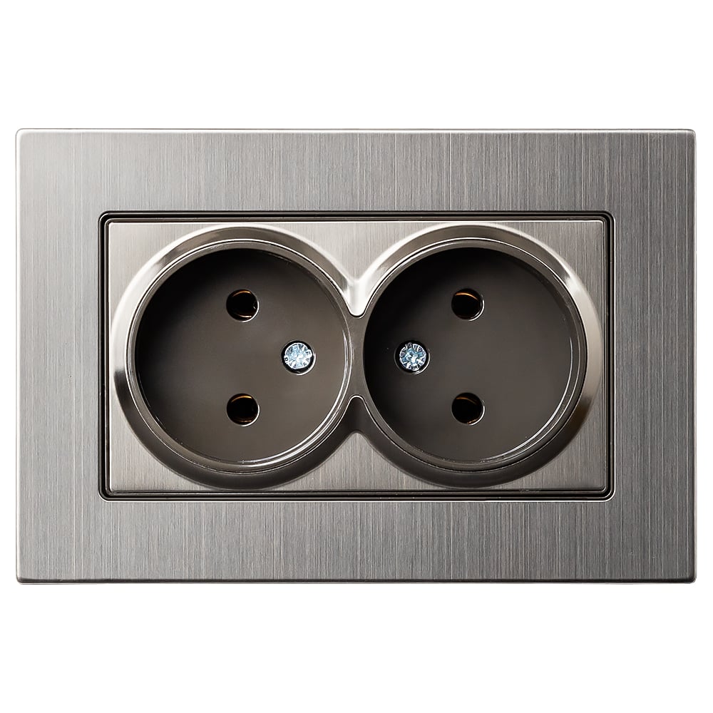 Изображение товара Розетка двойная SMARTBUY без заземления серый никель с рамкой Нептун SBE-06gn-10-S2-N