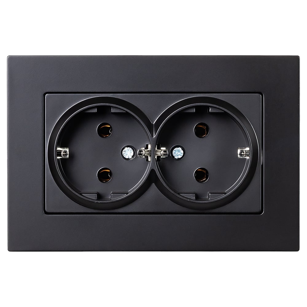 Изображение товара Розетка двойная SMARTBUY с заземлением черная с рамкой Нептун SBE-06b-16-S2-Z