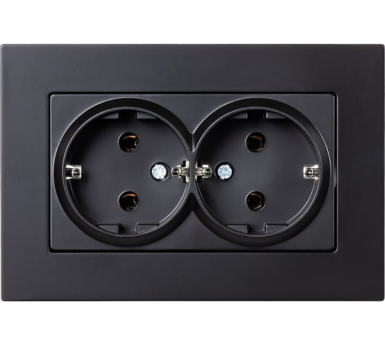 Изображение товара Розетка двойная SMARTBUY с заземлением черная с рамкой Нептун SBE-06b-16-S2-Z