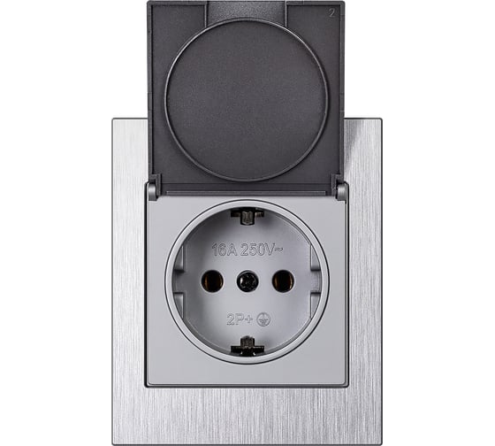 Изображение товара Розетка одноместная SMARTBUY с заземлением с крышкой модульная 16А алюминий серебро Альтаир SBE-m11al-16-S1-1ZK