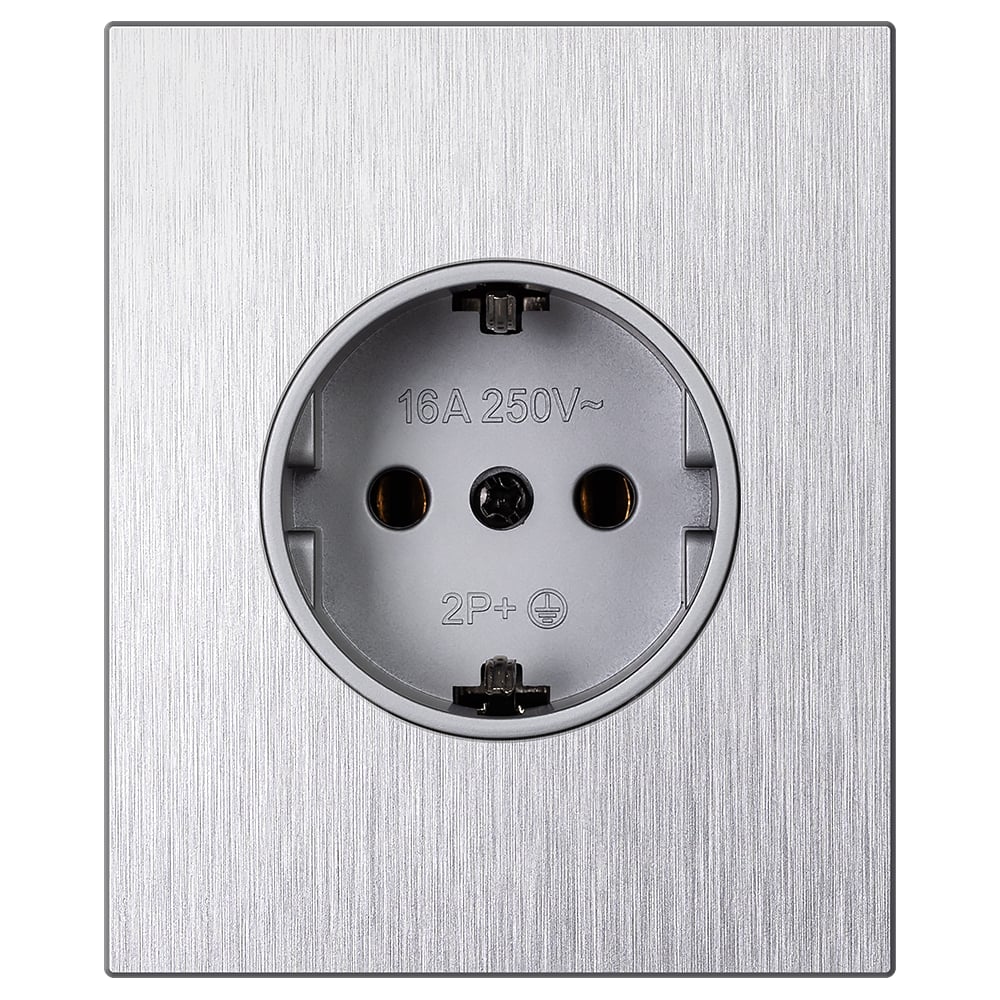 Изображение товара Розетка одноместная SMARTBUY с заземлением модульная 16А алюминий серебро Альтаир SBE-m11al-16-S1-Z