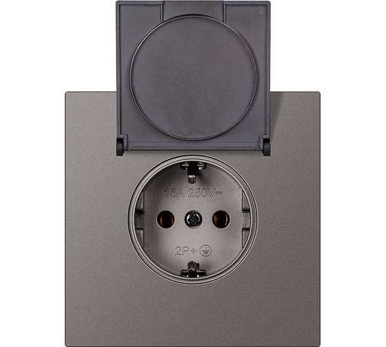 Изображение товара Розетка одноместная SMARTBUY с заземлением с крышкой независимая 16А графит Альтаир SBE-i11g-16-S1-1ZK