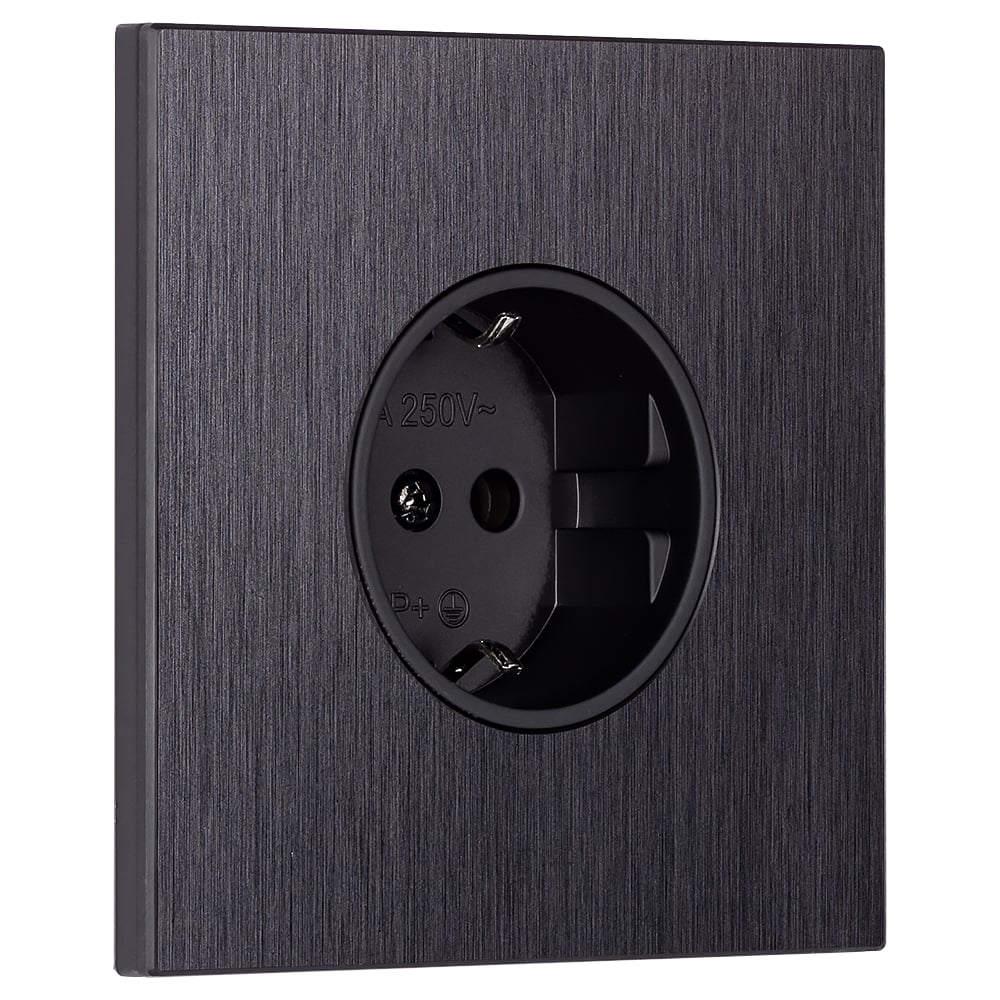 Изображение товара Розетка одноместная SMARTBUY с заземлением независимая 16А алюминий черный Альтаир SBE-i11alb-16-S1-Z