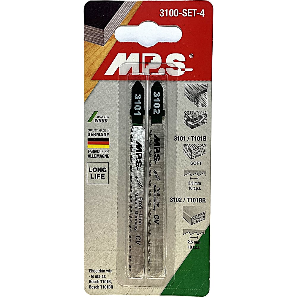 Изображение товара Набор полотен MPS для лобзика по дереву 2 шт 3100-SET-4