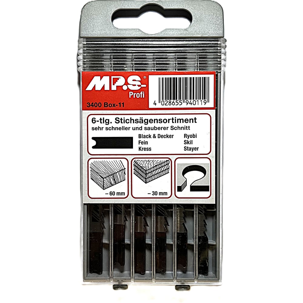 Изображение товара Набор полотен для лобзика по дереву с хвостовиком U 6 шт MPS