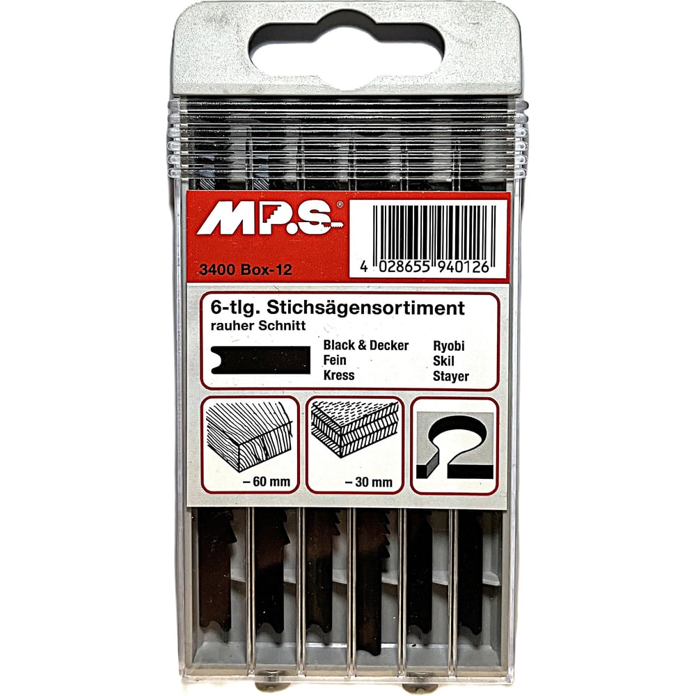 Изображение товара Набор полотен для лобзика по дереву с хвостовиком U 6 шт MPS 3400-BOX-12