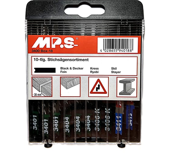 Изображение товара Набор полотен MPS для лобзика по дереву и металлу с хвостовиком U, 10 шт 3400-BOX-18