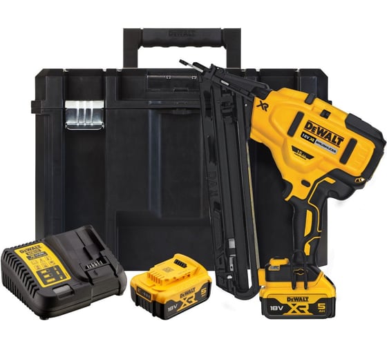 Изображение товара Аккумуляторный гвоздезабивной пистолет Dewalt DCN650P2, 18В, 48Дж, с 2 АКБ 5 Ач и ЗУ, в кейсе TSTAK DCN650P2-QW