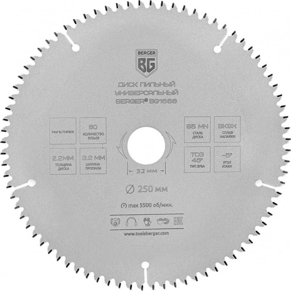 Универсальный пильный диск Berger BG диск пильный evolution fury 165 мм универсальный