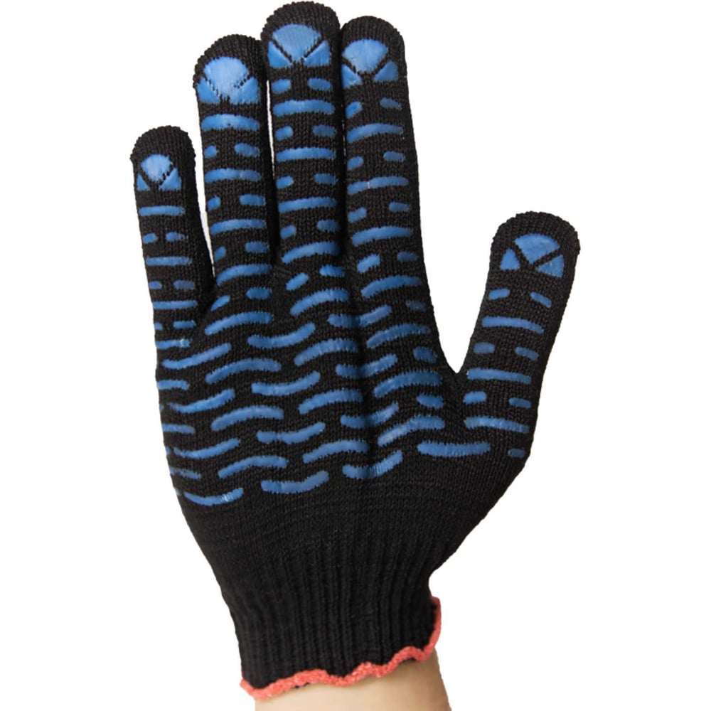 Изображение товара Перчатки трикотажные 10 класс 5 нитей ПВХ волна черные универсальные