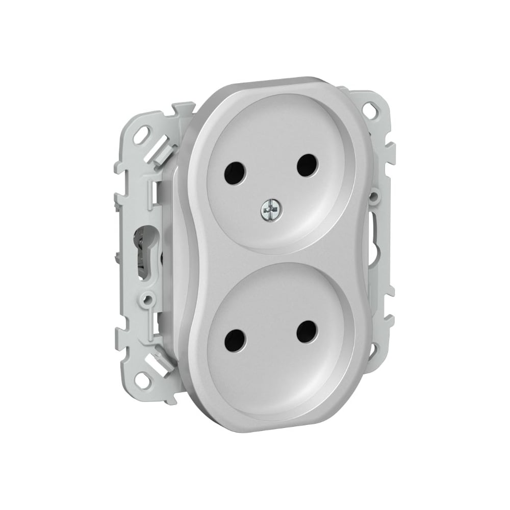 Изображение товара Розетка 2-я IEK FLITE с заземлением с защитными шторками безвинтовое крепление 10А РС02-1-ФлА алюминий FI-R20-10-1-K47