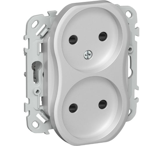 Изображение товара Розетка 2-я IEK FLITE без заземления с защитными шторками безвинтовое крепление 10А РСш02-1-ФлА алюминий FI-R23-10-1-K47