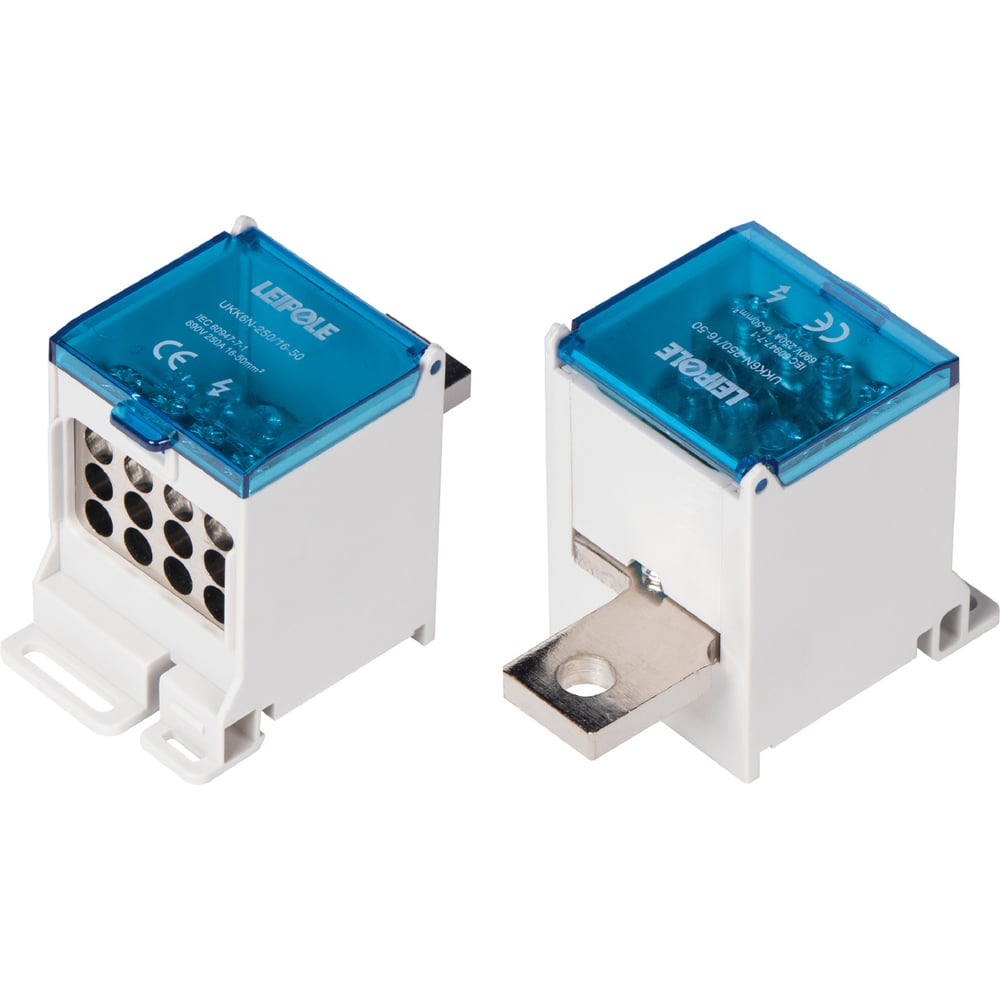 Изображение товара Распределительный блок Leipole UKK6N-250/16-50/12x16 250А, 690В, DIN-рейка, бело-синий