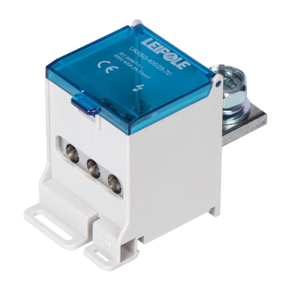 Изображение товара Распределительный блок Leipole UKK6NB-400/25-70/3x16 на DIN-рейку 400А 690В бело-синий