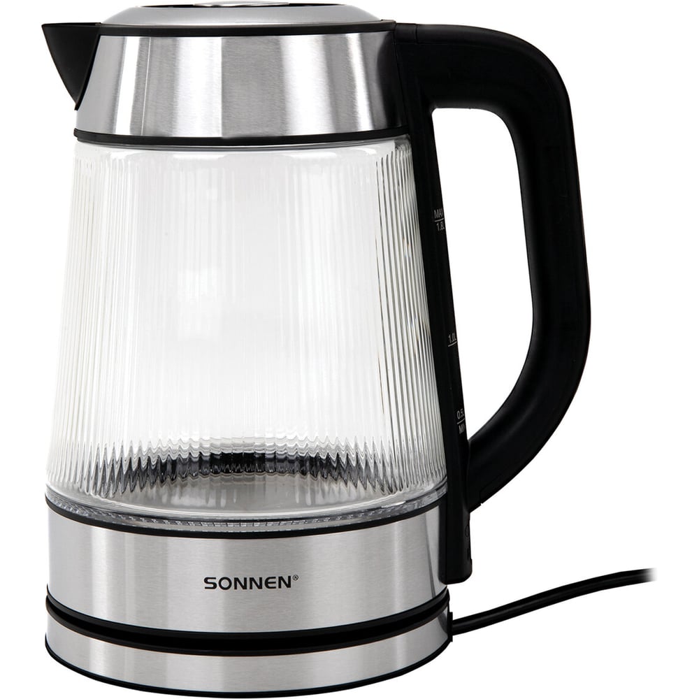 Изображение товара Электрический чайник SONNEN KT-6801, 1,8л, 2200 Вт, стекло и сталь, подсветка