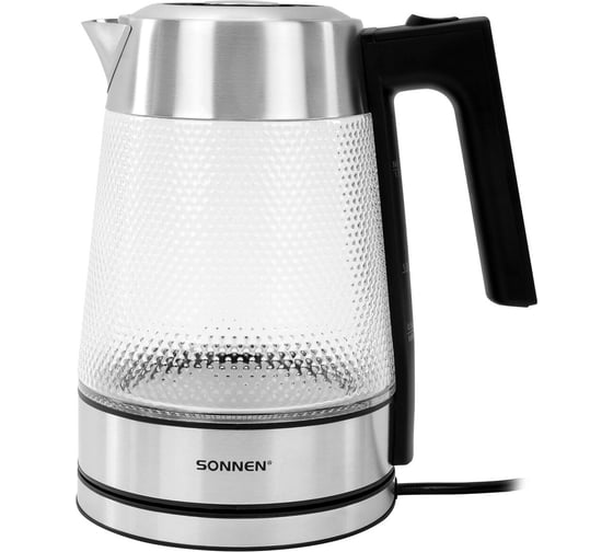 Изображение товара Чайник электрический SONNEN KT-1809, 1,8л, 2200 Вт, стекло, сталь, подсветка, узор ромб 455142