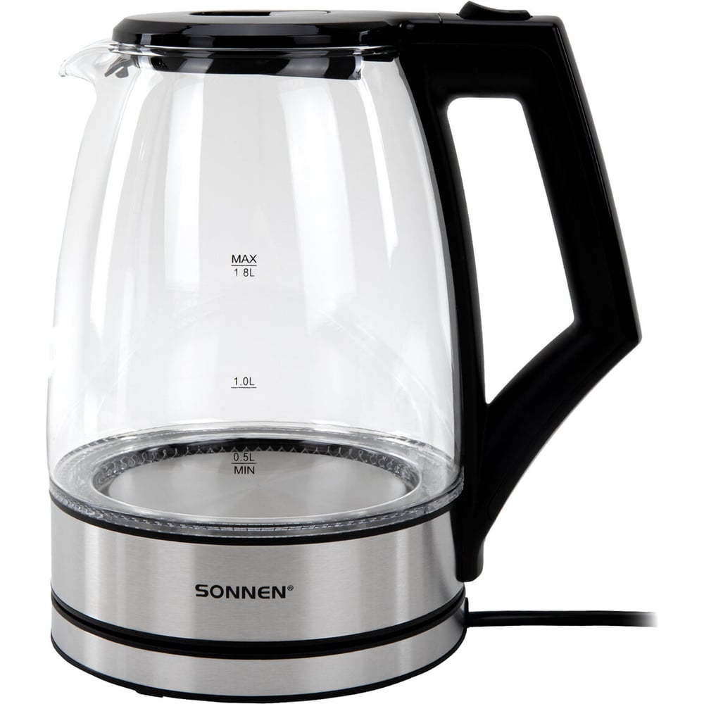 Изображение товара Электрический чайник SONNEN KT-1807 1.8л 2200 Вт стекло нержавеющая сталь