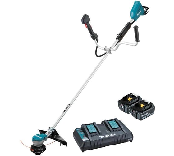 Изображение товара Аккумуляторная коса Makita LXT BL 2х18В,550Вт, велорукоятка,нож 4T, d-23см,  М10xLH, (2xBL1850B, DC18RD) DUR368APT2