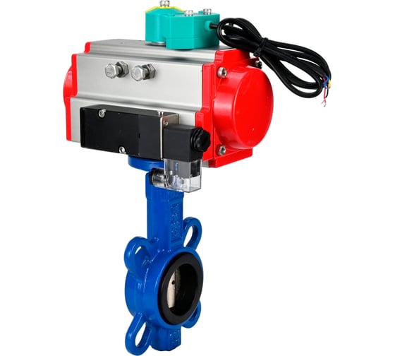 Изображение товара Затвор дисковый DN.ru GGG50-GGG40-EPDM Ду40 Ру16, пневмопривод DA-052, пневмораспределитель 24VDC, переключатель МППП-200 D050-85950