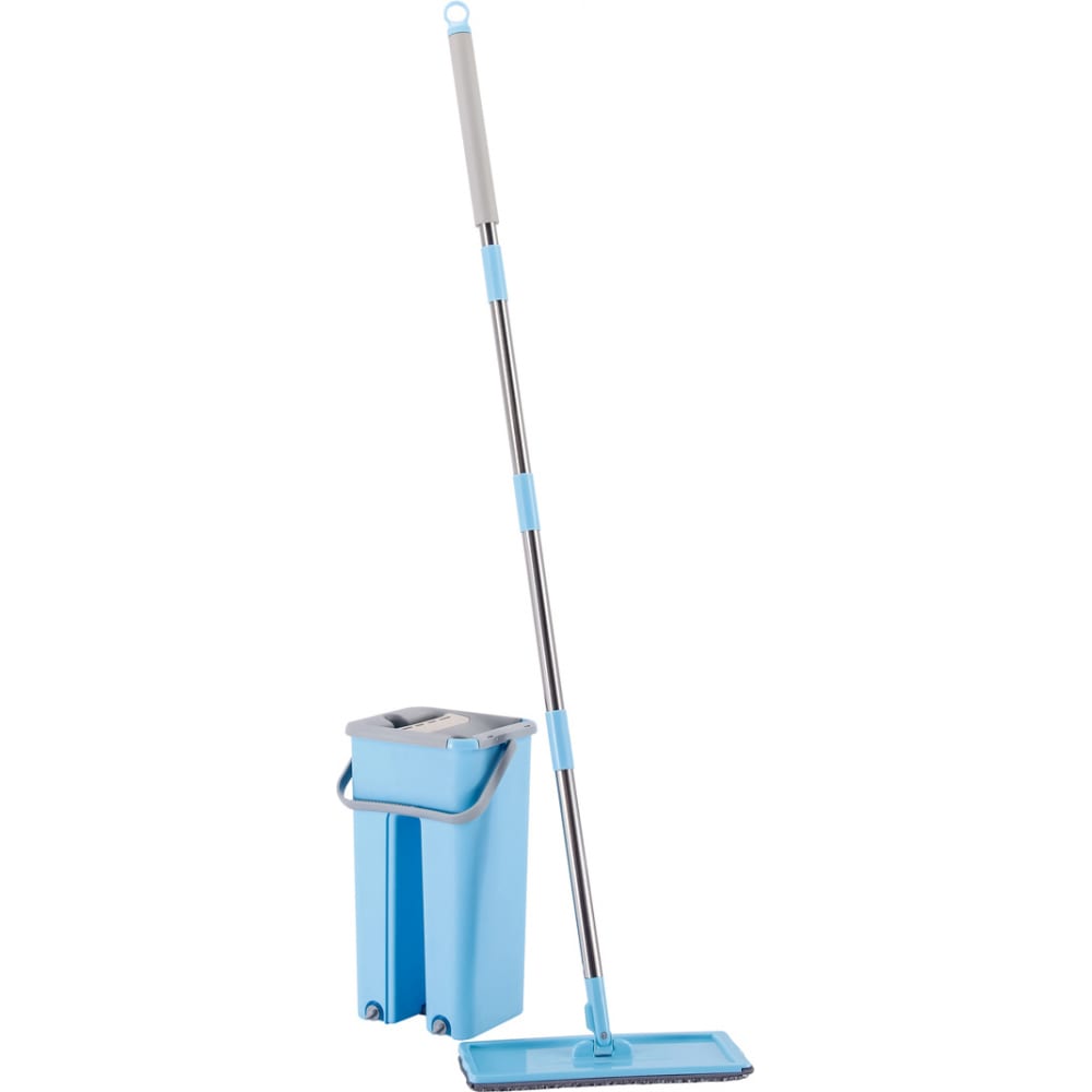 швабра с ведром с отжимом и очисткой прямоугольная бело лиловая mop Комплект для уборки Заря