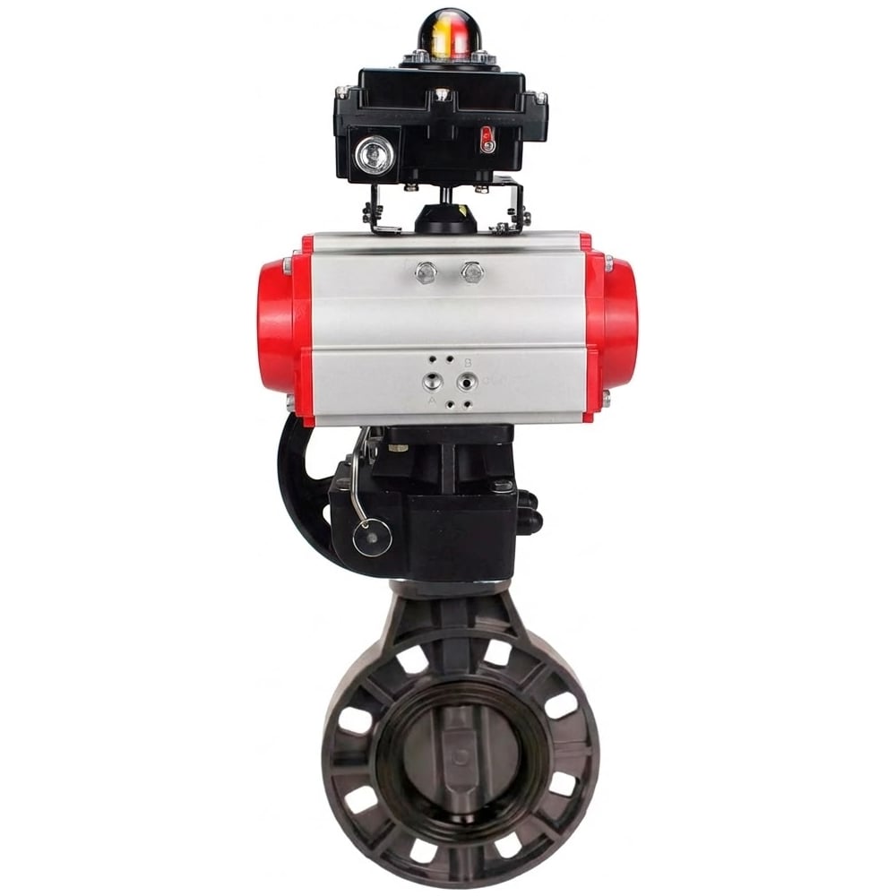 Изображение товара Затвор дисковый DN.ru НПВХ DN200 Ру10 с пневмоприводом профессиональный