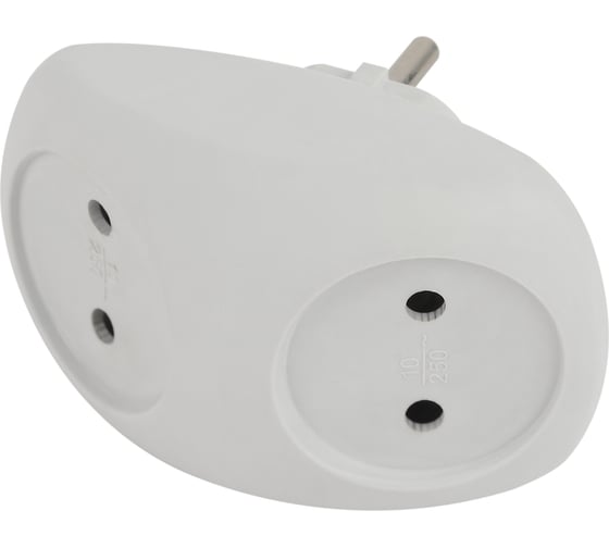 Изображение товара Электрический разветвитель ЭРА SPx-2-W на 2 розетки без заземления 10А белый, Б0053480