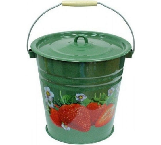 Изображение товара Эмалированное ведро с крышкой СТАЛЬЭМАЛЬ Клубника садовая 12 л, изумрудное ХТ510