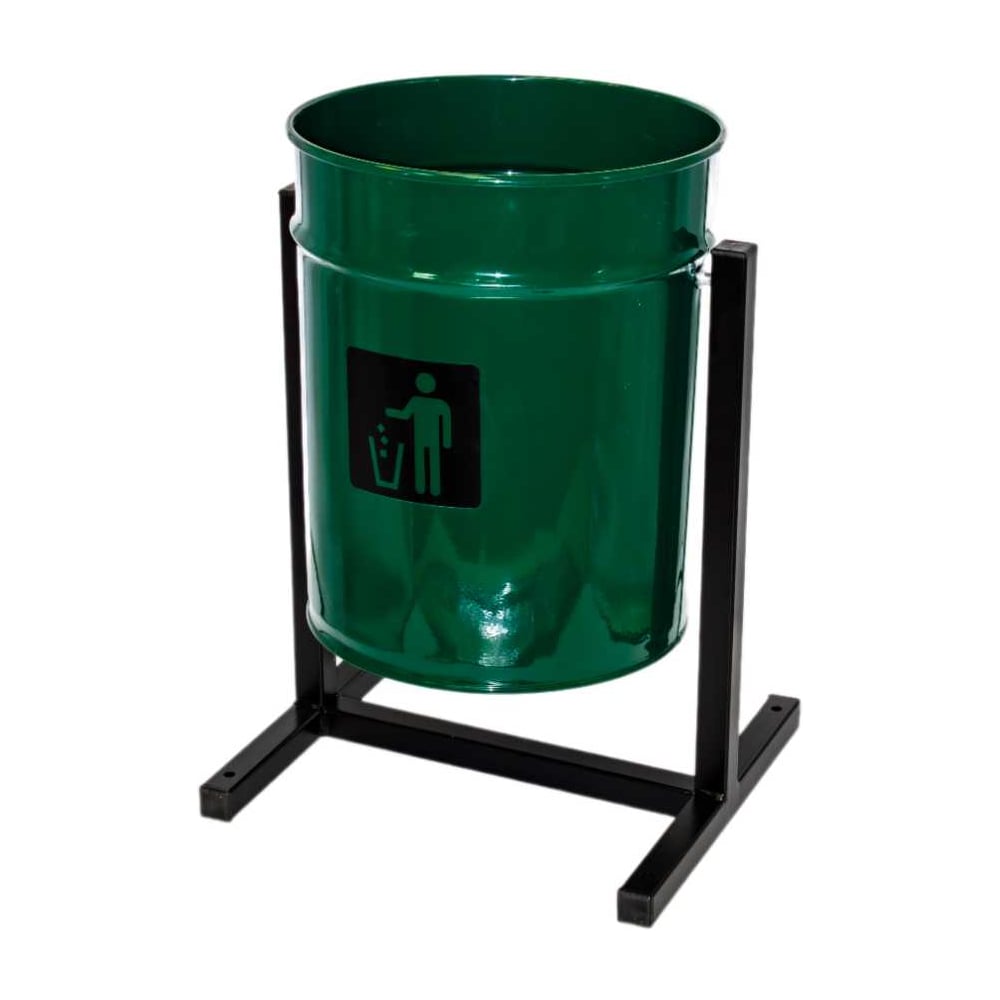 Изображение товара Урна уличная ПРОФМЕТСТИЛЬ круглая, металлическая, с квадратными ножками, зеленая 1170