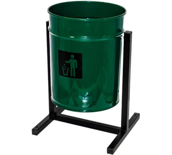 Изображение товара Урна уличная ПРОФМЕТСТИЛЬ круглая, металлическая, с квадратными ножками, зеленая 1170