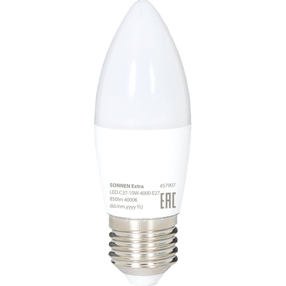 Изображение товара Лампа светодиодная SONNEN EXTRA 10 (85) Вт Е27 свеча нейтральный белый LED C37-10W-4000-Е27, 457907