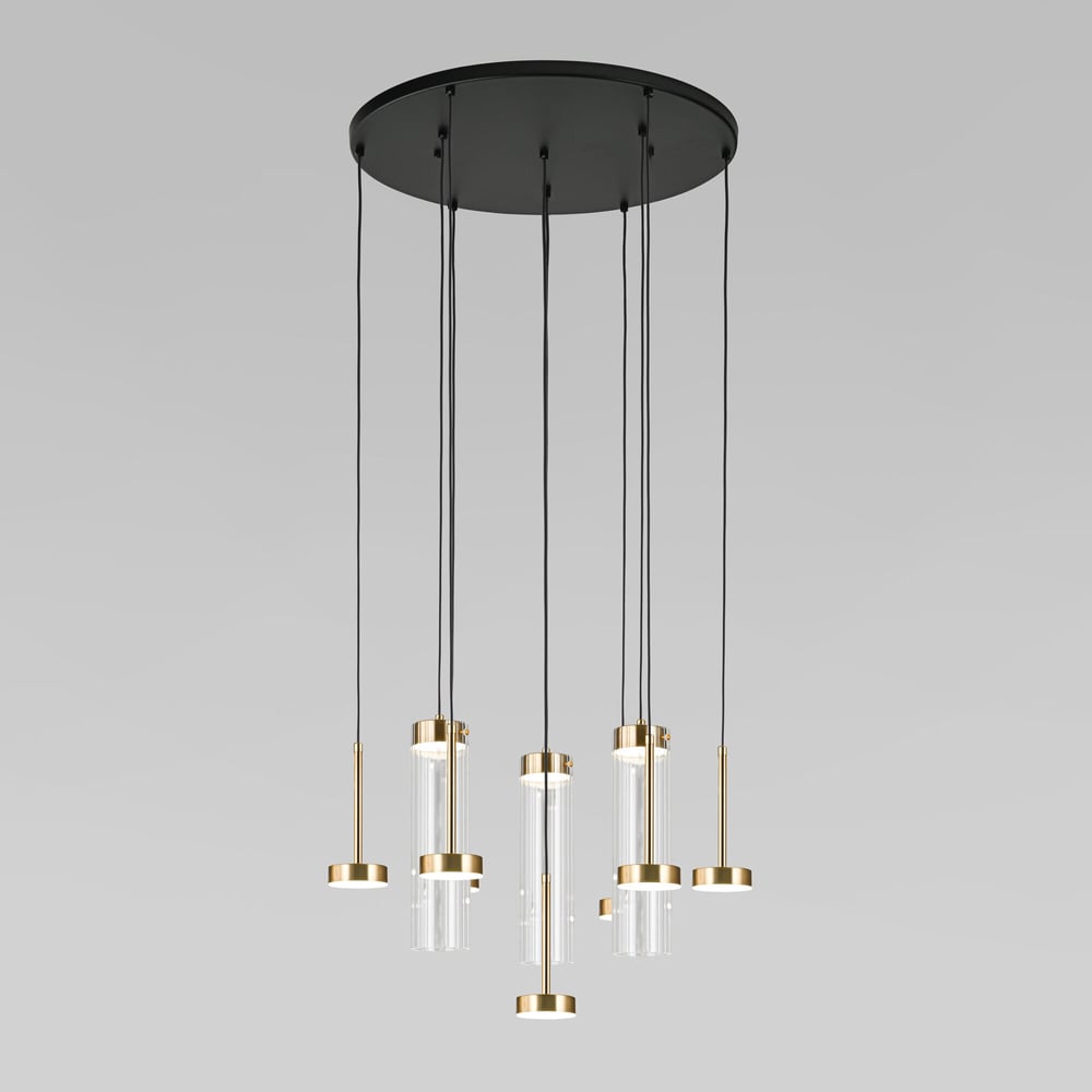 Изображение товара Подвесной светодиодный светильник Eurosvet Quarzo 55 см латунь стеклянные плафоны