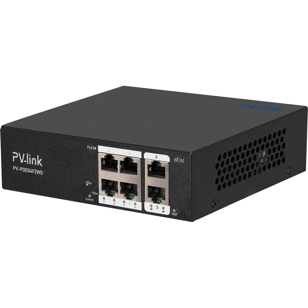 Изображение товара PoE коммутатор PV-link PV-POE04F2WD 4 порта PoE 2 uplink для видеонаблюдения