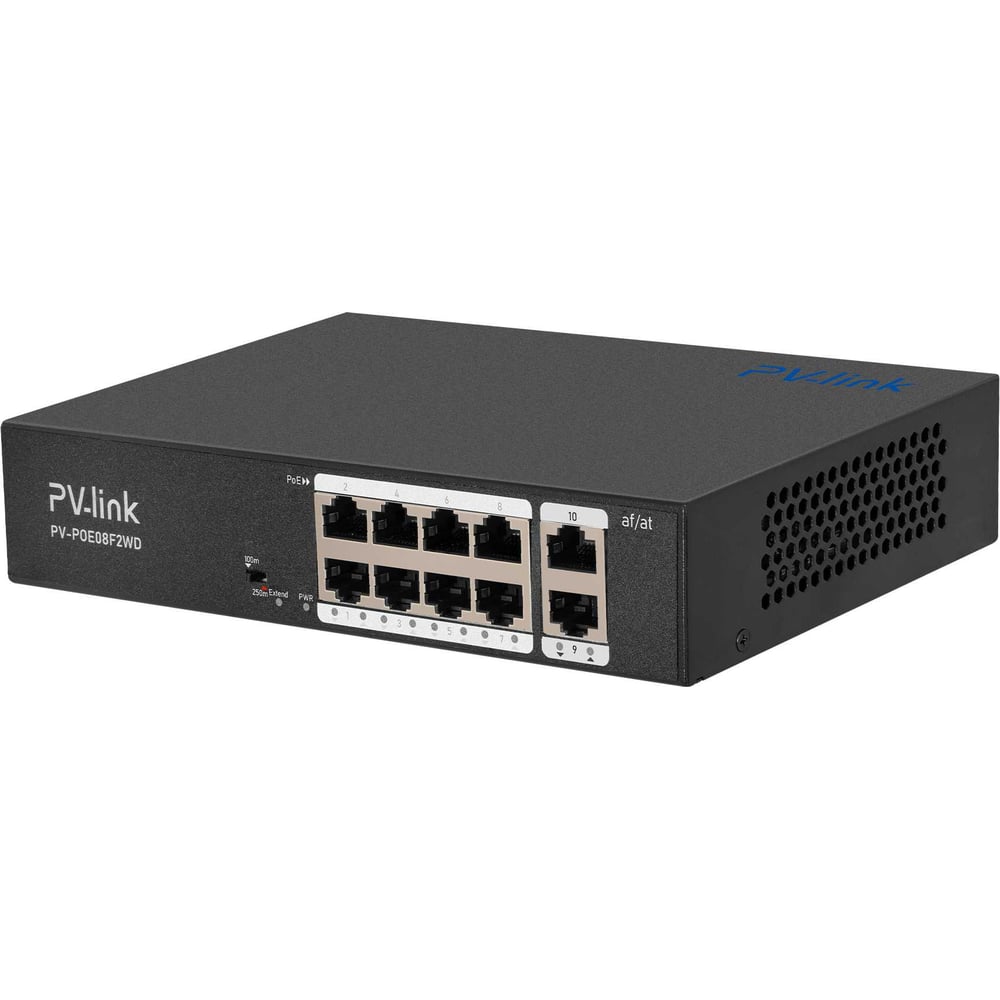 Изображение товара PoE коммутатор PV-link PV-POE08F2WD 8 PoE портов, 2 uplink, невуправляемый