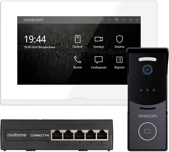 Изображение товара Комплект IP-видеодомофона Novicam  IMPULSE 7 IP KIT WHITE. Сенсорный видеодомофон, вызывная панель со считывателем, PoE-коммутатор. Поддержка SIP. Приложение Smart Life 4645