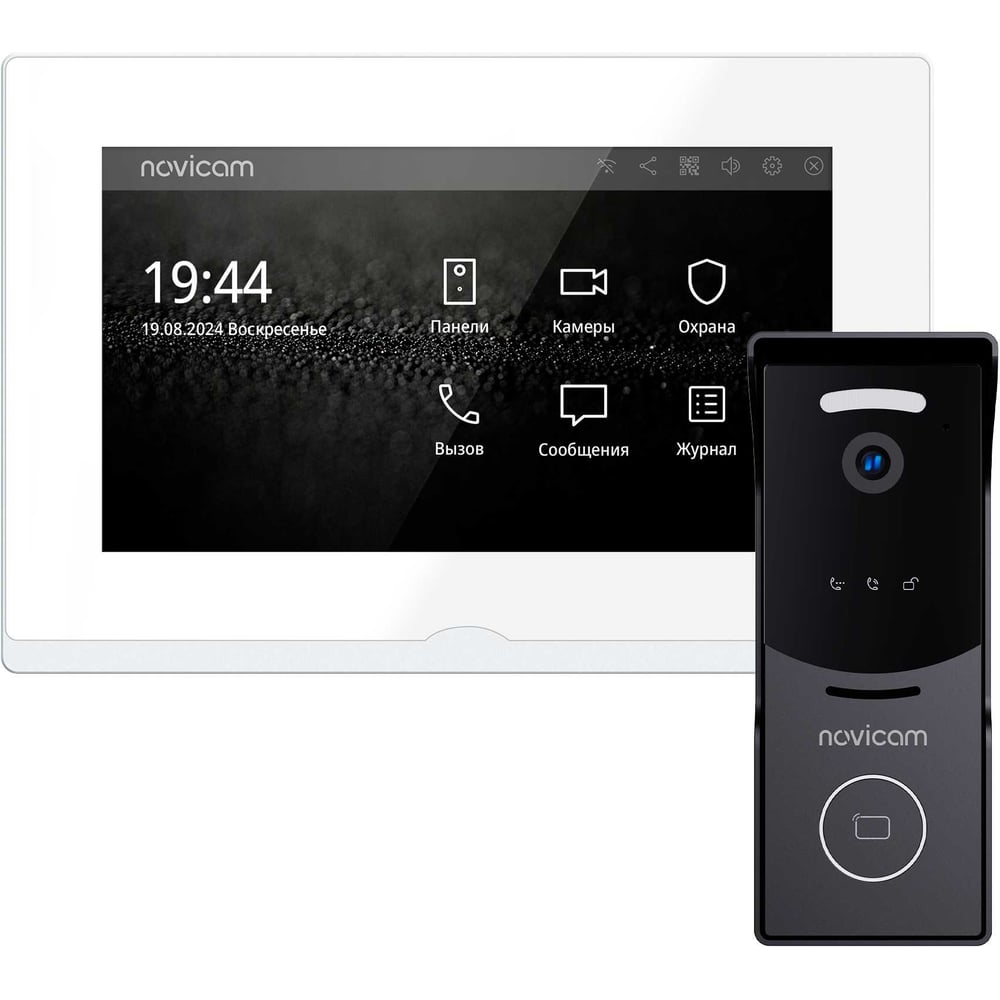 Изображение товара Комплект IP-видеодомофона Novicam  IMPULSE 7 IP WIFI KIT WHITE. Сенсорный видеодомофон, вызывная панель со считывателем, PoE-коммутатор. Поддержка SIP и приложения Smart 4647