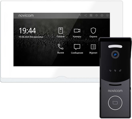 Изображение товара Комплект IP-видеодомофона Novicam IMPULSE 7 IP WIFI KIT WHITE. Сенсорный видеодомофон, вызывная панель со считывателем, PoE-коммутатор. Поддержка SIP и приложения Smart 4647