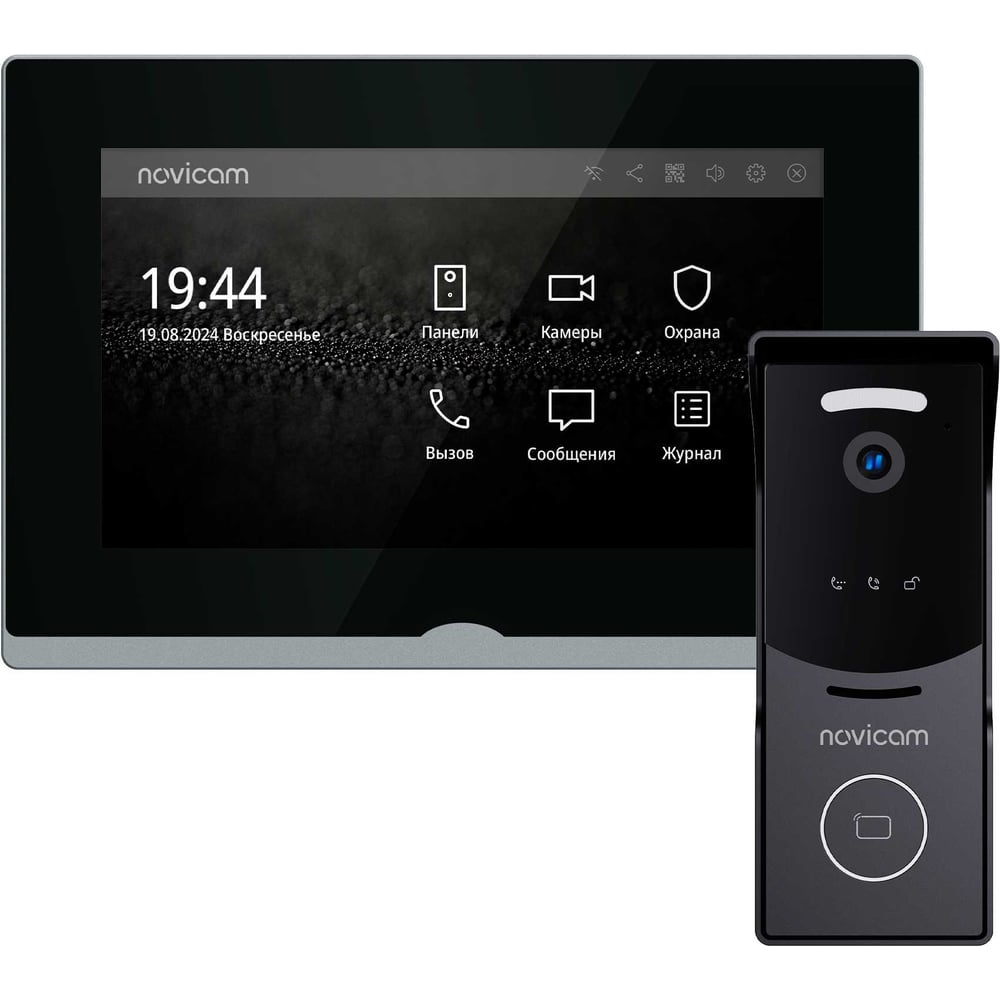 Изображение товара Комплект IP-видеодомофона Novicam IMPULSE 7 IP WIFI KIT BLACK. Сенсорный видеодомофон, вызывная панель со считывателем, PoE-коммутатор. Поддержка SIP и приложения Smart  4648