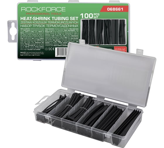 Изображение товара Трубки термоусадочные Rockforce набор 100пр.  RF-068661(62208)