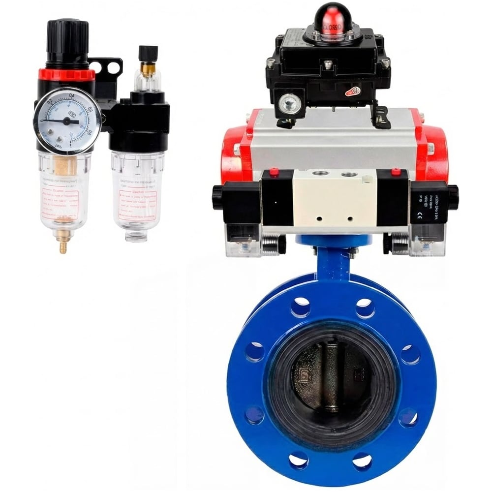 Затвор дисковый DN.ru GGG40-304-EPDM-2W-F-H Ду50 Ру16 пневмопривод DA-105, пневмораспределитель (2EM) 220VAC, БКВ LSB-410, БПВ D050-56628