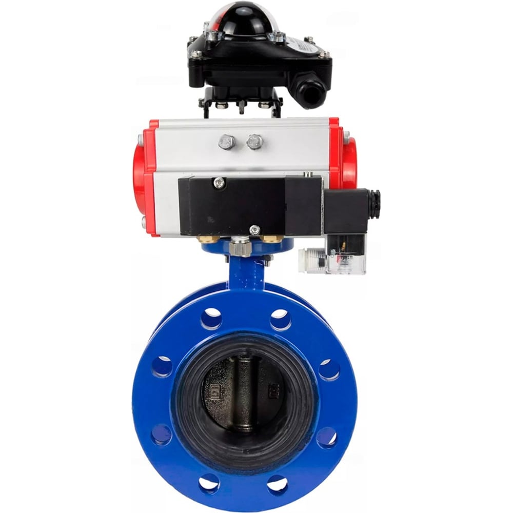Изображение товара Затвор дисковый DN.ru GGG40-304-EPDM-2W-F-H Ду150 Ру16 пневмопривод DA-130, пневмораспределитель 24VDC, БКВ LSB-210 D050-56137