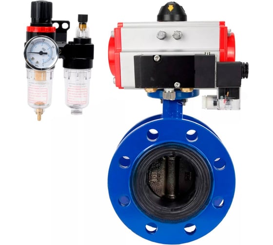 Изображение товара Затвор дисковый DN.ru GGG40-304-EPDM-2W-F-H Ду125 Ру16 пневмопривод DA-130, пневмораспределитель 24VDC, БПВ D050-56502