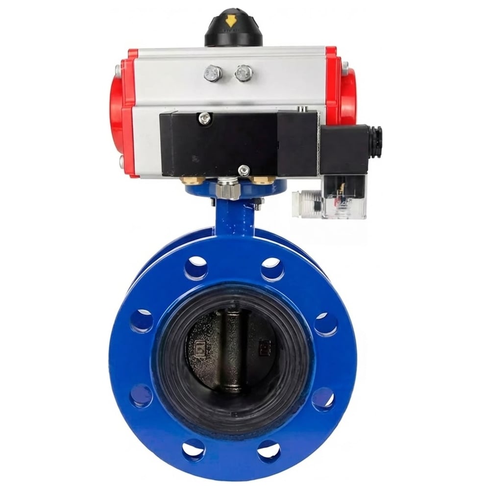 Затвор дисковый DN.ru GGG40-304-EPDM-2W-F-H Ду200 Ру16 пневмопривод DA-140, пневмораспределитель 220VAC D050-56050